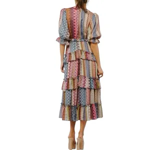 Ciebon Madelyn Puff Sleeve Tiered Maxi Dress M Pockets Boho Cottage Western thumbnail 3