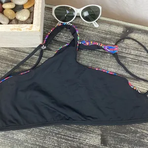 L*Space Black Multi Print Halter Bathing Swim Suit Bikini Top L thumbnail 5