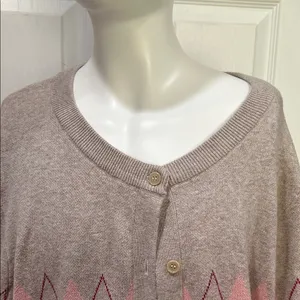 Woman Within Argyle Cardigan Sweater - Red and Tan thumbnail 2