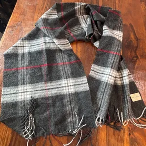 Lord & Taylor Grey Red‎ Plaid Acrylic Scarf Made in Germany Fringed Wrap thumbnail 1