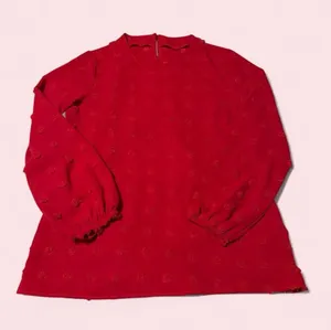 Women's Red Long-Sleeve Blouse with Subtle Dot Embroidery thumbnail 1