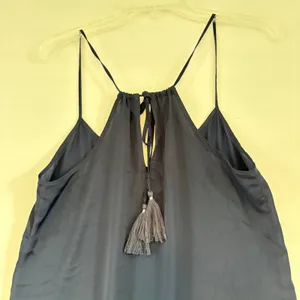 J.Crew Navy Blue Halter Maxi Dress XS Tassel Tie Keyhole Back Tiered Flounce Hem thumbnail 3
