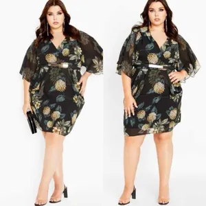 City Chic Ultra Glam Golden Hydrangea Floral Print Wrap Dress Size M/ 18 thumbnail 8