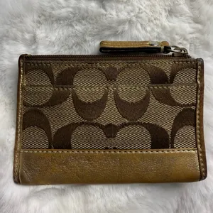 COACH Brown Signature Canvas Coin purse with Keychain thumbnail 2