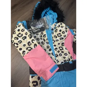Tipsy Elves Ski Snow Suit Women's Size XS Snow Leopard Pink Blue Faux Fur Read thumbnail 6