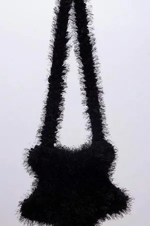 Fuzzy Black Shoulder Bag - Women's Plush Crossbody thumbnail 1