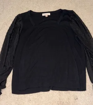Philosophy Black Knit Top with Beaded Sheer Sleeves Size: 1X thumbnail 1