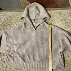 Alo Yoga Muse Ribbed Cropped Hoodie Beige Tan Pullover Sweatshirt Womens‎ thumbnail 2