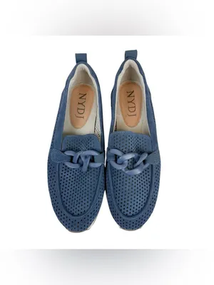 NYDJ Fern‎ Blue Suede Perforated Platform Loafers Chain Size 9 thumbnail 3
