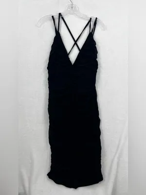 Papaya Black Ruched Spaghetti-Strap Mini Dress 0127 thumbnail 2