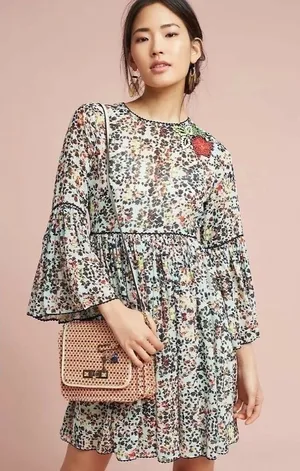 Anthropologie BHANUNI by JYOTI Libra Embroidered Tunic Dress Floral Size 2 thumbnail 1