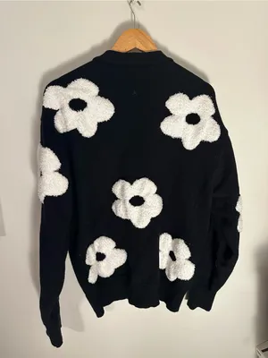 Commense floral button front cardigan black white thumbnail 6
