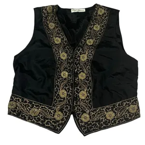 Vintage Maya Varma Silk Beaded‎ Black Vest Women's Large Impeccable Condition thumbnail 3