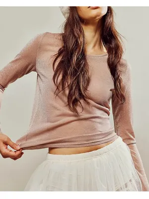 Free People Intimately Mesh So Well Layering Top Sheer Metallic Rose Gold thumbnail 1