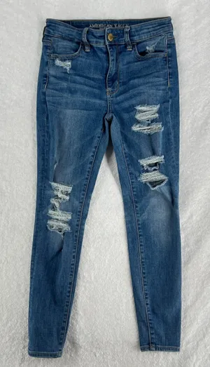 American Eagle Outfitters High Rise Jegging Jeans Womens 4 Blue Denim Distressed thumbnail 1