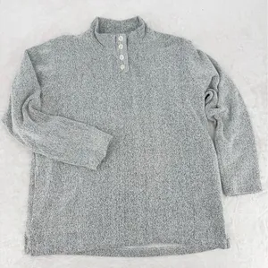 Orvis Heather Gray Pullover Button Mock Neckline Velvet Trim Cozy Comfy Medium thumbnail 1