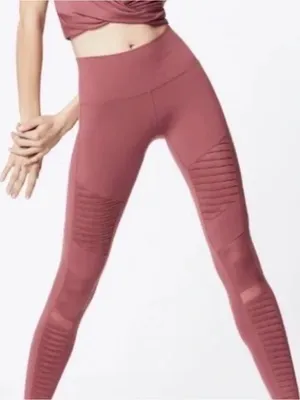 ALO Yoga Ribbed Moto Leggings - Dusty Rose thumbnail 1