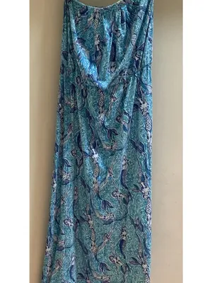 Lilly Pulitzer Marlisa Nice Tail Mermaid Maxi dress strapless blue medium Pima thumbnail 3