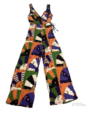 Urban Outfitters Patchwork Boho Surplice Wide Leg Jumpsuit Sz 6 Festival thumbnail 4