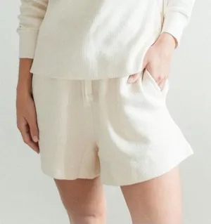 One Wednesday Waffle Knit Cotton Lounge Shorts Cream Medium Casual thumbnail 1