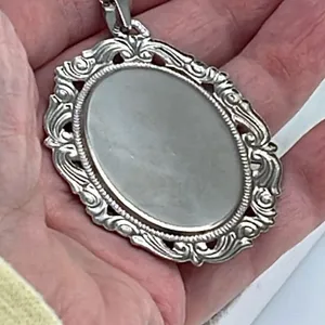 Vintage Asian themed ornate framed large pendant necklace. thumbnail 2