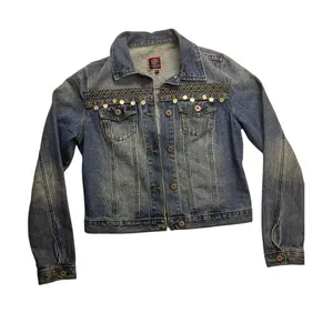 Boom Boom Jeans Denim Jacket Womens S Blue Boho‎ Embroidered JK18023Z thumbnail 1