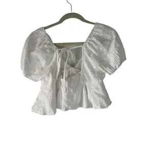 Miami Women's Size Medium White Gauze Cottage Beach Cropped‎ Babydoll Top thumbnail 3
