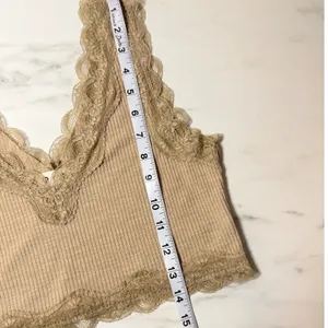 POL Ribbed Lace Trim V-Neck Crop Cami Tank Top Tan YKT1148 Small thumbnail 7