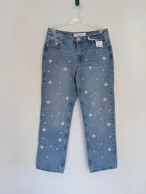 NWT Pearl Beaded Star Embellished Straight Leg Denim Jeans Sz 9 Medium Wash thumbnail 8