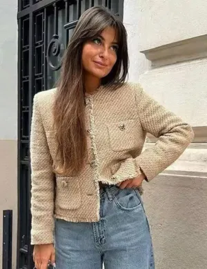 Tweed Small Blazer Good Beige Jacket Coat NWOT thumbnail 4