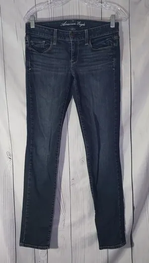 American Eagle Outfitters Women's Dark Blue Low-Rise Minimalist Y2K Skinny Jeans thumbnail 1