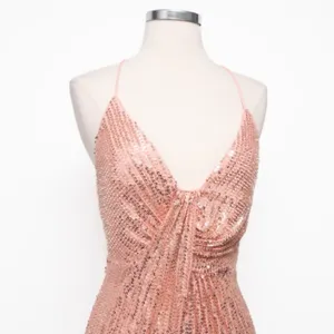 Liv Foster - Rosy‎ Peach Sequin Draped Plunge V-Neck Mini Dress thumbnail 11