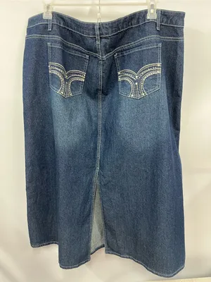 Vintage Cato Woman Blue Denim Jean western skirt studded rhinestone pockets 22w thumbnail 11