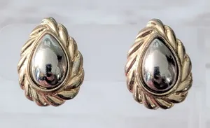 Vintage Clip On Earrings Silver Tone & Gold Tone Teardrop - Condition Issues thumbnail 1