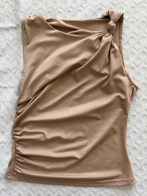 SHEIN One-Shoulder Knot Detail Tank Top in Beige thumbnail 1