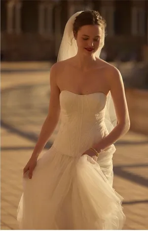 BHLDN Strapless‎ Satin Tulle Bridal Midi Dress NWT Large thumbnail 1