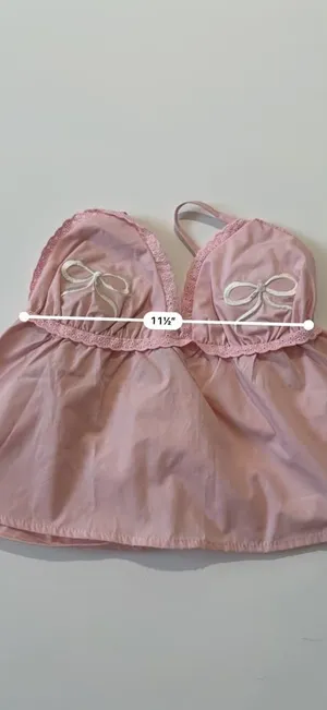 Croquette Light Pink Babydoll Cami Tank Top with Eyelet Trim and Bows thumbnail 5
