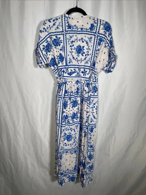 Urban Outfitters Womens Gabrielle Blue Floral Midi Wrap Dress Small thumbnail 7