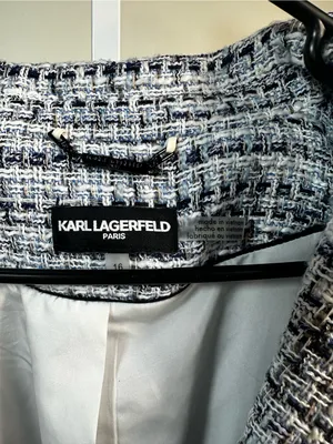 S59. Karl Lagerfeld Women's Blue-White Tweed Blazer Jacket thumbnail 2