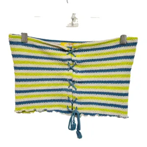 Urban Outfitters Women M Striped Lace Up Crochet Tube Top Blue Lime‎ thumbnail 8