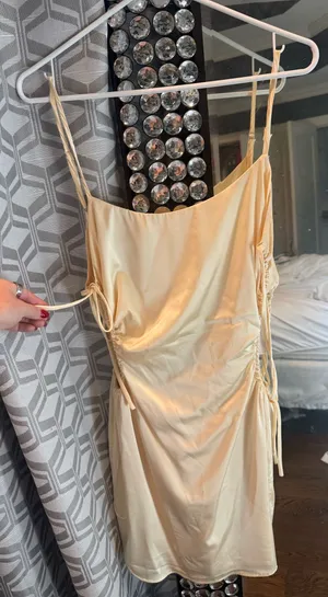 Blush satin yellow cut out dress thumbnail 1