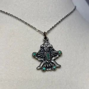Zuni Silver Tone Turquoise Knifewing Kachina Pendant Vintage Style Folklore Boho thumbnail 2
