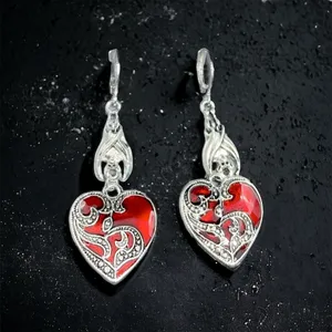1 Pair Gothic Bat Heart Love Shape Pendant Round Buckle‎ Silver Plated Earrings thumbnail 5