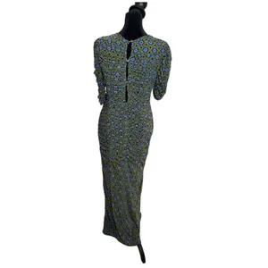 Free People Briella Ruched Midi Dress Size M Green Mesh Floral Split Bodycon thumbnail 7