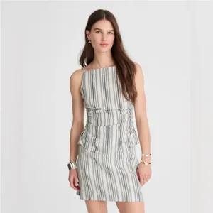 NWT Madewell Ruched Squareneck Tank in Linen-Cotton BROKEN ZIPPER thumbnail 2
