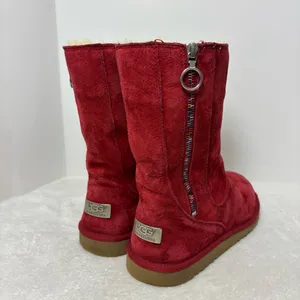 UGG Australia Peyton Red Boots with Rainbow‎ Zippers Size 5 thumbnail 3
