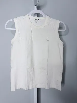 Comme des Garcons PLAY White Sleeveless Knit Tank Top Designer Size M thumbnail 2