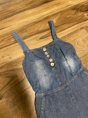 GUESS Girls' Denim Button-Front Romper - Dark Blue Size Large Jumpsuit thumbnail 3