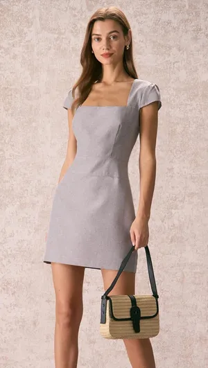 RIHOAS The Grey Square Neck Cap Sleeve Mini Dress M 47 thumbnail 1