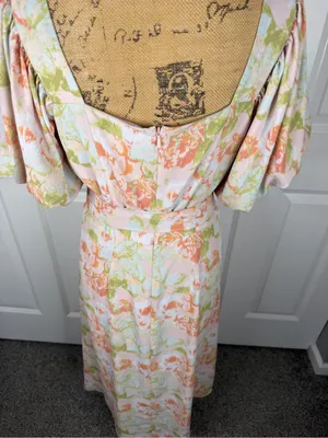 Gibson Latimer Floral Puff Sleeve Midi Dress Belted Size L thumbnail 8